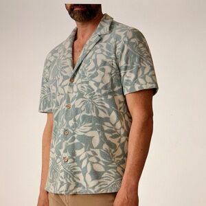 Faherty,  Men's Cabana Towel Terry Shirt with Leaf Print